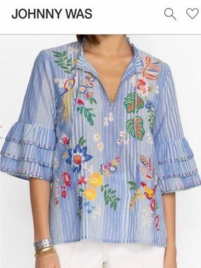 Johnny Was Jeanette Ruffle Sleeve Blouse size Medium